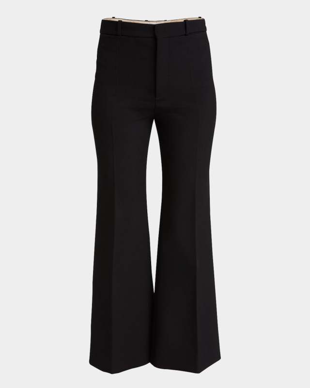 Wool Crepe Flare Ankle Trousers